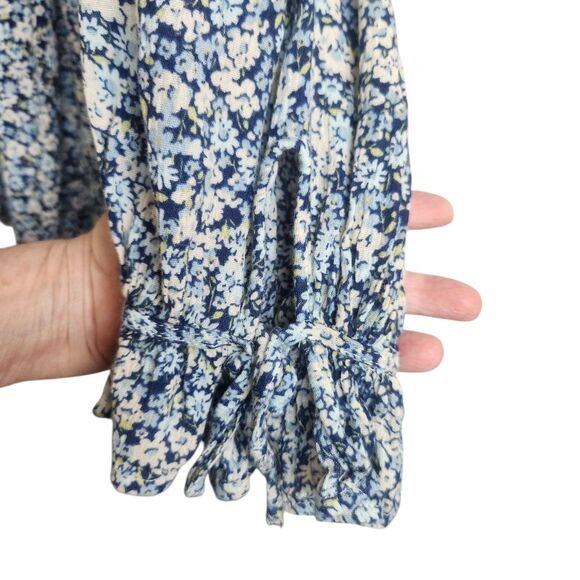 Chaps Boho Peasant Ditzy Floral Top-3X-Blue/White-Key Hole-70s Vibe-Cottagecore - Picture 4 of 10